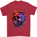 Skull With Spider Flowers and Spider Mens T-Shirt Cotton Gildan Red