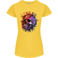 Skull With Spider Flowers and Spider Womens Petite Cut T-Shirt Yellow