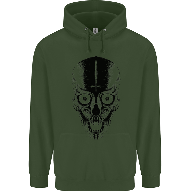 Skull With a Sword Gothic Heavy Metal Rock Childrens Kids Hoodie Forest Green