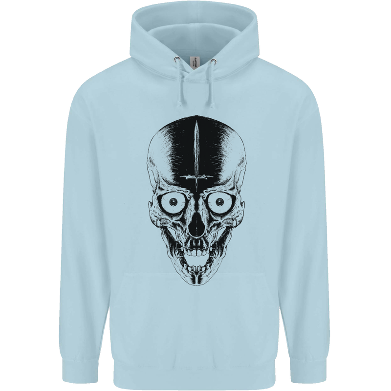 Skull With a Sword Gothic Heavy Metal Rock Childrens Kids Hoodie Light Blue