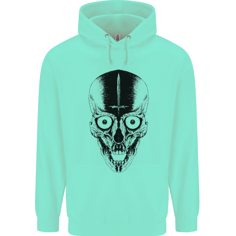 Skull With a Sword Gothic Heavy Metal Rock Childrens Kids Hoodie Peppermint