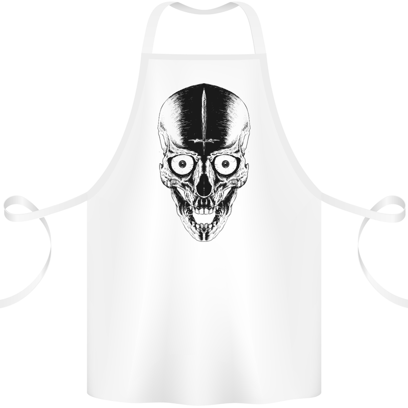 Skull With a Sword Gothic Heavy Metal Rock Cotton Apron 100% Organic White