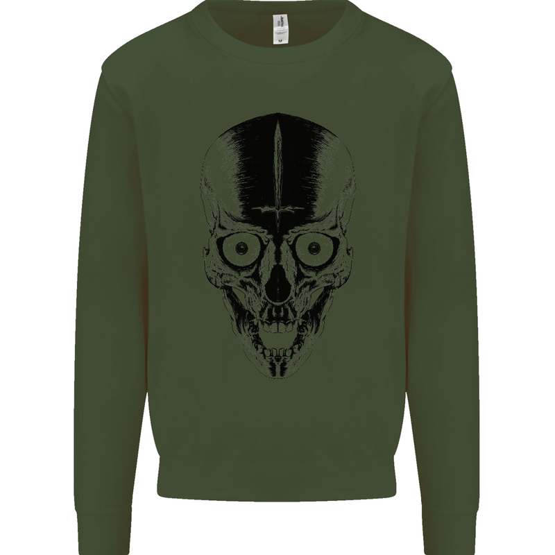 Skull With a Sword Gothic Heavy Metal Rock Kids Sweatshirt Jumper Forest Green