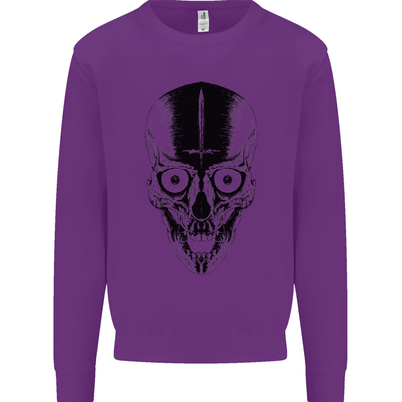 Skull With a Sword Gothic Heavy Metal Rock Kids Sweatshirt Jumper Purple