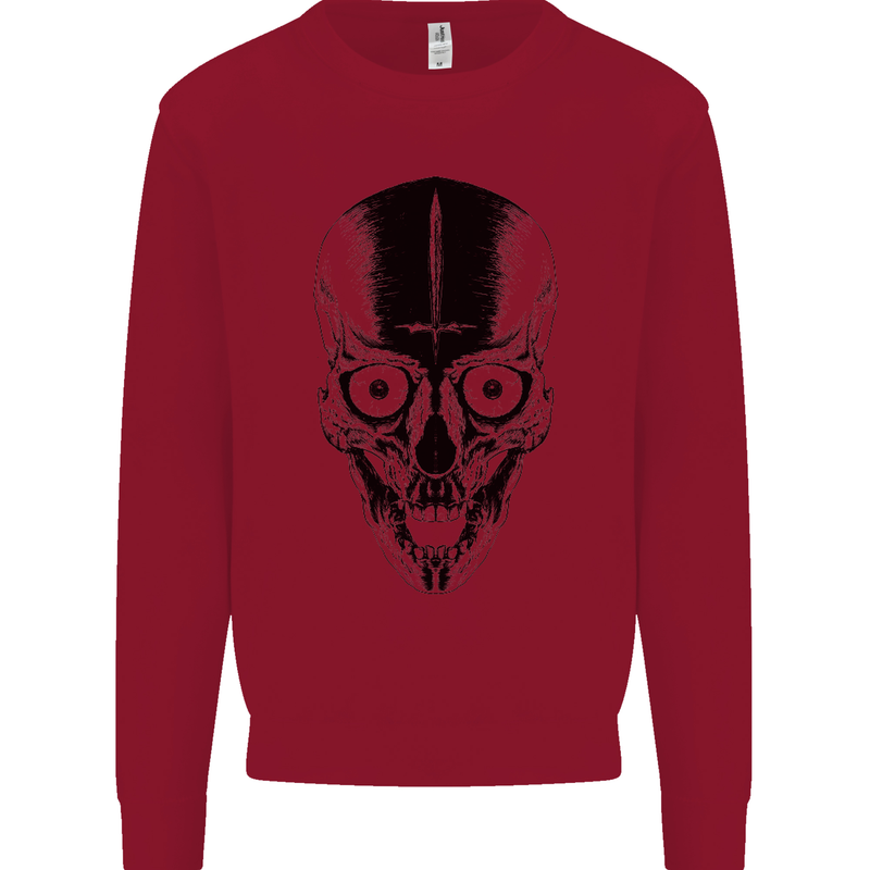 Skull With a Sword Gothic Heavy Metal Rock Kids Sweatshirt Jumper Red
