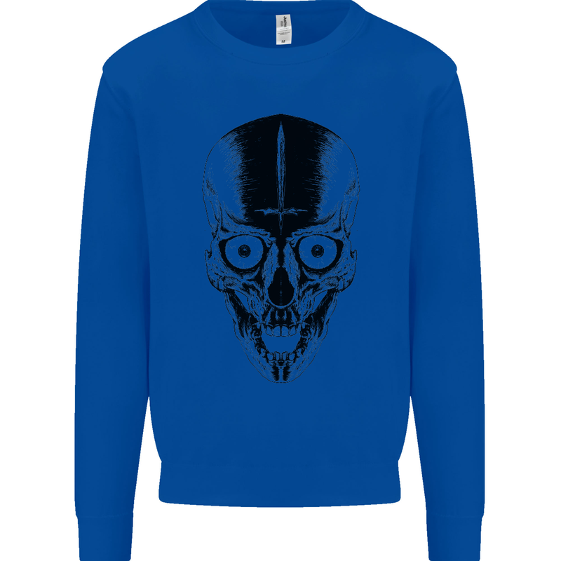 Skull With a Sword Gothic Heavy Metal Rock Kids Sweatshirt Jumper Royal Blue