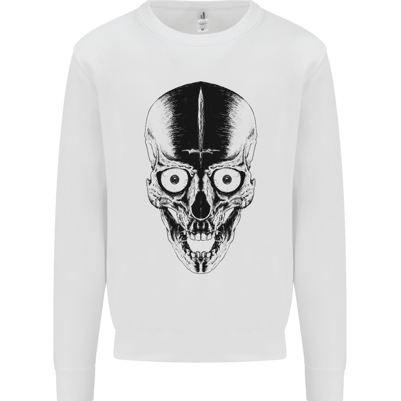 Skull With a Sword Gothic Heavy Metal Rock Kids Sweatshirt Jumper White
