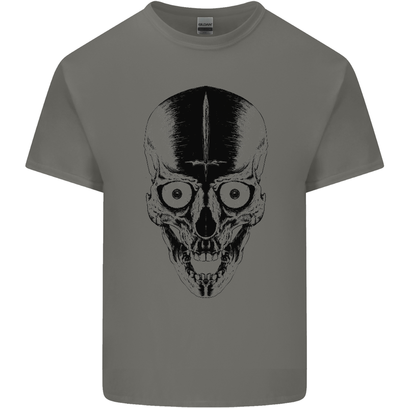 Skull With a Sword Gothic Heavy Metal Rock Kids T-Shirt Childrens Charcoal