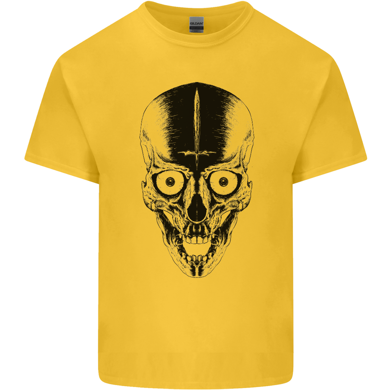 Skull With a Sword Gothic Heavy Metal Rock Kids T-Shirt Childrens Yellow
