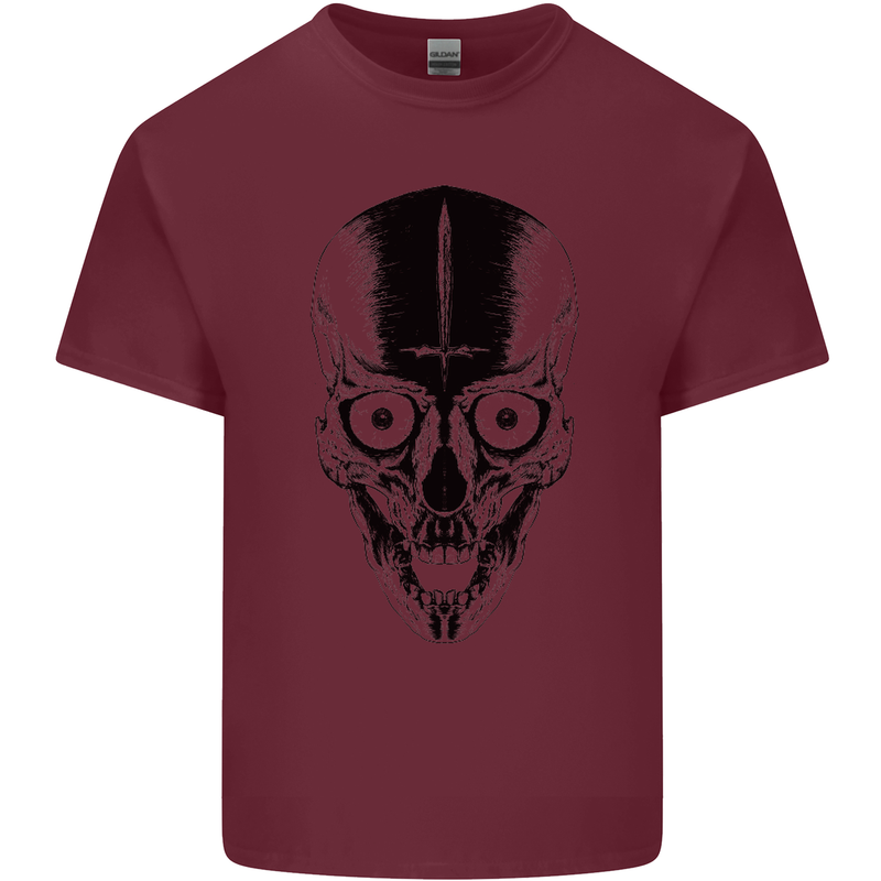 Skull With a Sword Gothic Heavy Metal Rock Mens Cotton T-Shirt Tee Top Maroon