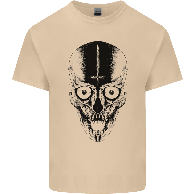 Skull With a Sword Gothic Heavy Metal Rock Mens Cotton T-Shirt Tee Top Sand