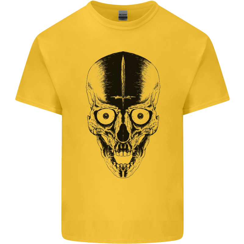 Skull With a Sword Gothic Heavy Metal Rock Mens Cotton T-Shirt Tee Top Yellow