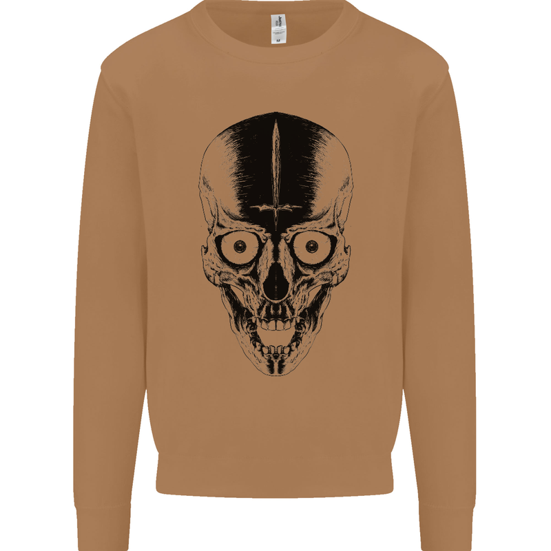Skull With a Sword Gothic Heavy Metal Rock Mens Sweatshirt Jumper Caramel Latte