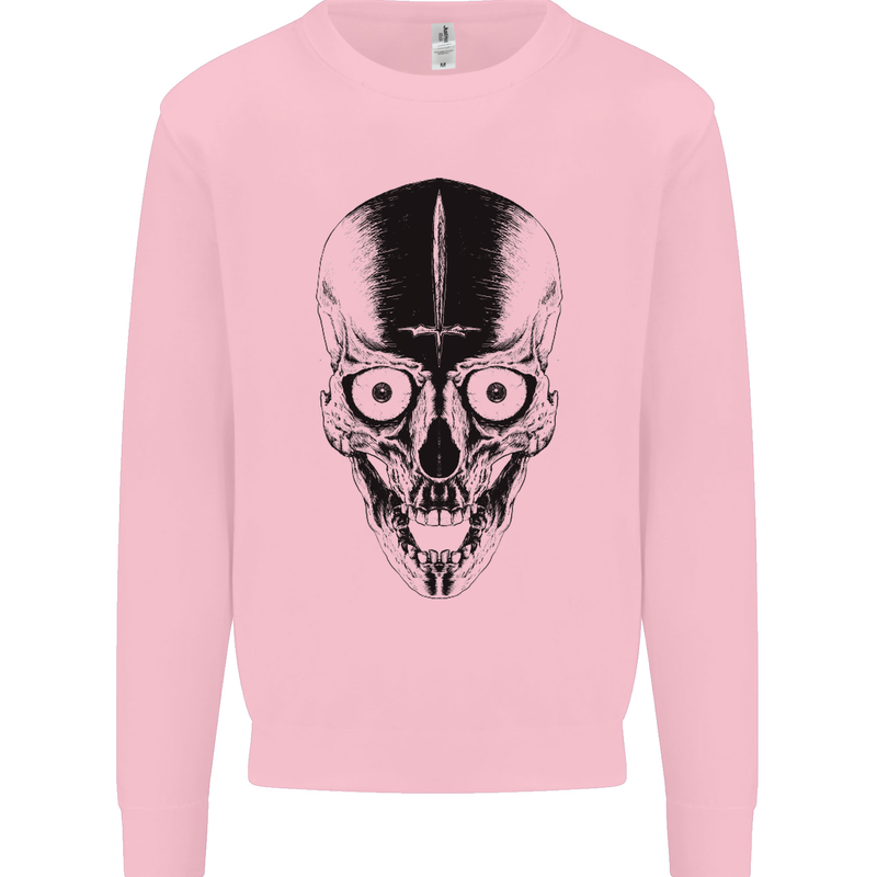 Skull With a Sword Gothic Heavy Metal Rock Mens Sweatshirt Jumper Light Pink