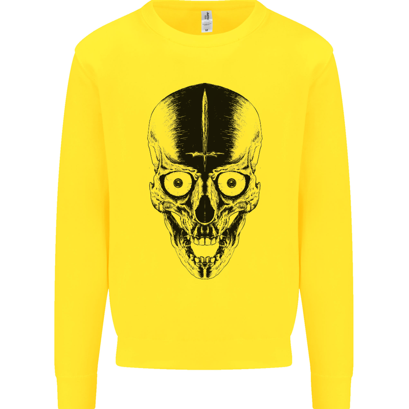 Skull With a Sword Gothic Heavy Metal Rock Mens Sweatshirt Jumper Yellow
