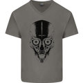 Skull With a Sword Gothic Heavy Metal Rock Mens V-Neck Cotton T-Shirt Charcoal