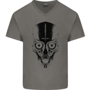 Skull With a Sword Gothic Heavy Metal Rock Mens V-Neck Cotton T-Shirt Charcoal