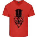 Skull With a Sword Gothic Heavy Metal Rock Mens V-Neck Cotton T-Shirt Red