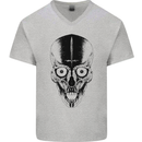 Skull With a Sword Gothic Heavy Metal Rock Mens V-Neck Cotton T-Shirt Sports Grey