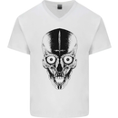 Skull With a Sword Gothic Heavy Metal Rock Mens V-Neck Cotton T-Shirt White