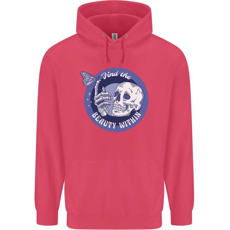 Skull & Butterfly Find the Beauty Within Childrens Kids Hoodie Heliconia