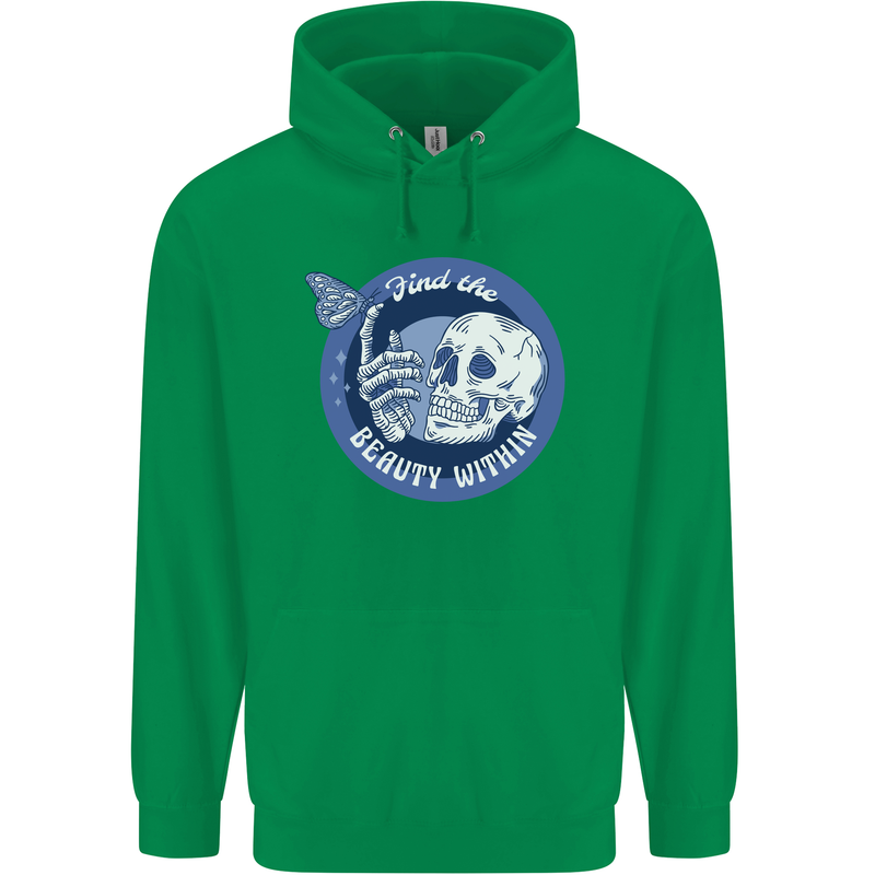 Skull & Butterfly Find the Beauty Within Childrens Kids Hoodie Irish Green