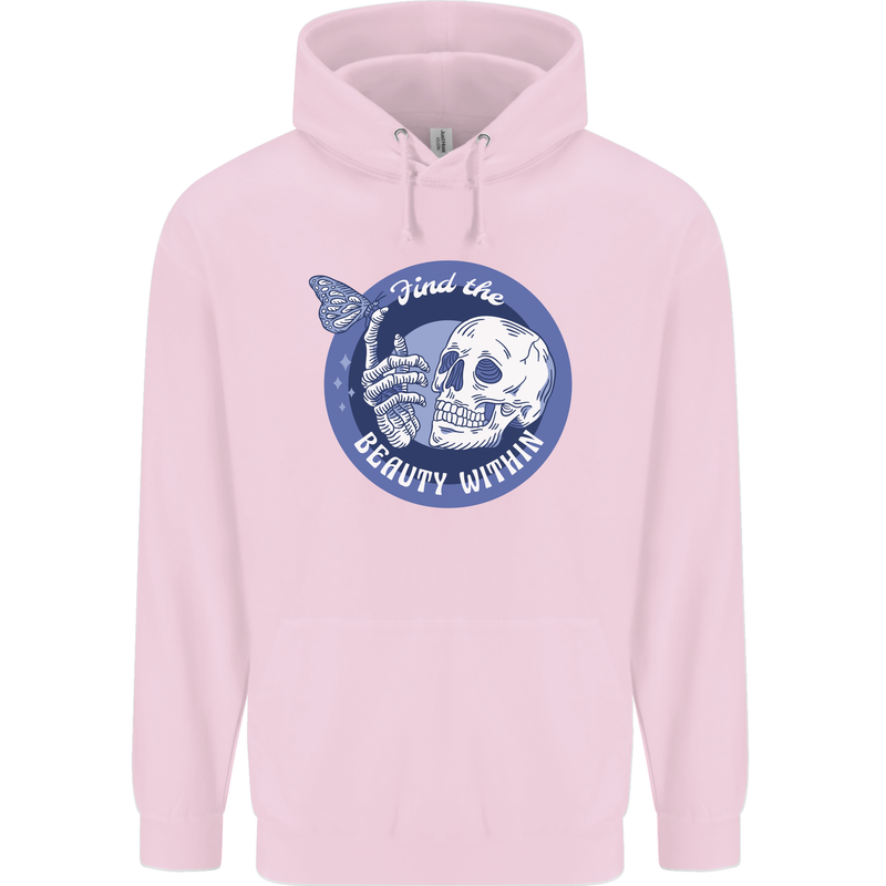 Skull & Butterfly Find the Beauty Within Childrens Kids Hoodie Light Pink