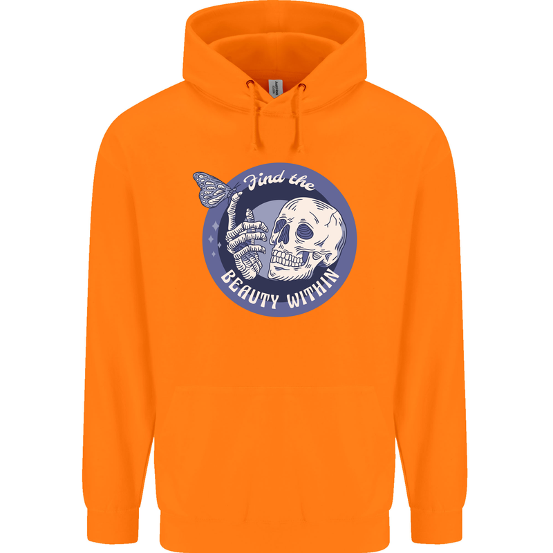 Skull & Butterfly Find the Beauty Within Childrens Kids Hoodie Orange