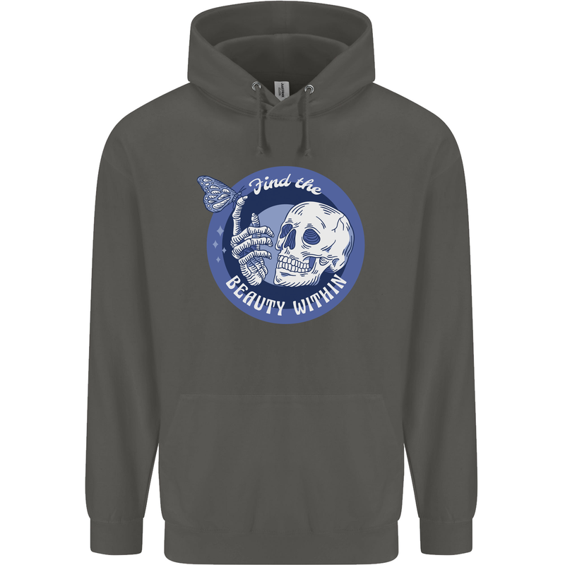 Skull & Butterfly Find the Beauty Within Childrens Kids Hoodie Storm Grey