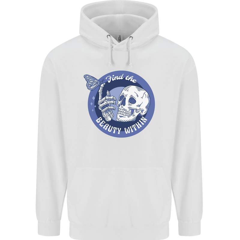 Skull & Butterfly Find the Beauty Within Childrens Kids Hoodie White