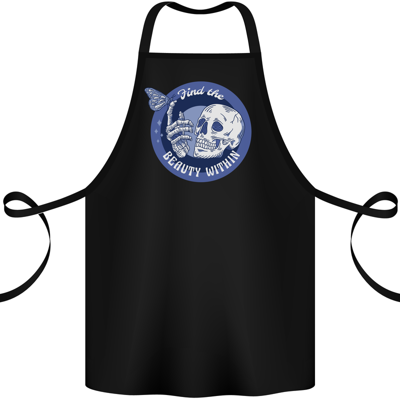 Skull & Butterfly Find the Beauty Within Cotton Apron 100% Organic Black