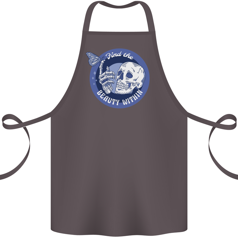 Skull & Butterfly Find the Beauty Within Cotton Apron 100% Organic Dark Grey