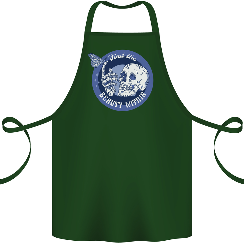 Skull & Butterfly Find the Beauty Within Cotton Apron 100% Organic Forest Green