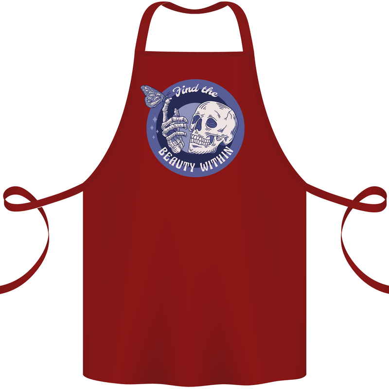 Skull & Butterfly Find the Beauty Within Cotton Apron 100% Organic Maroon