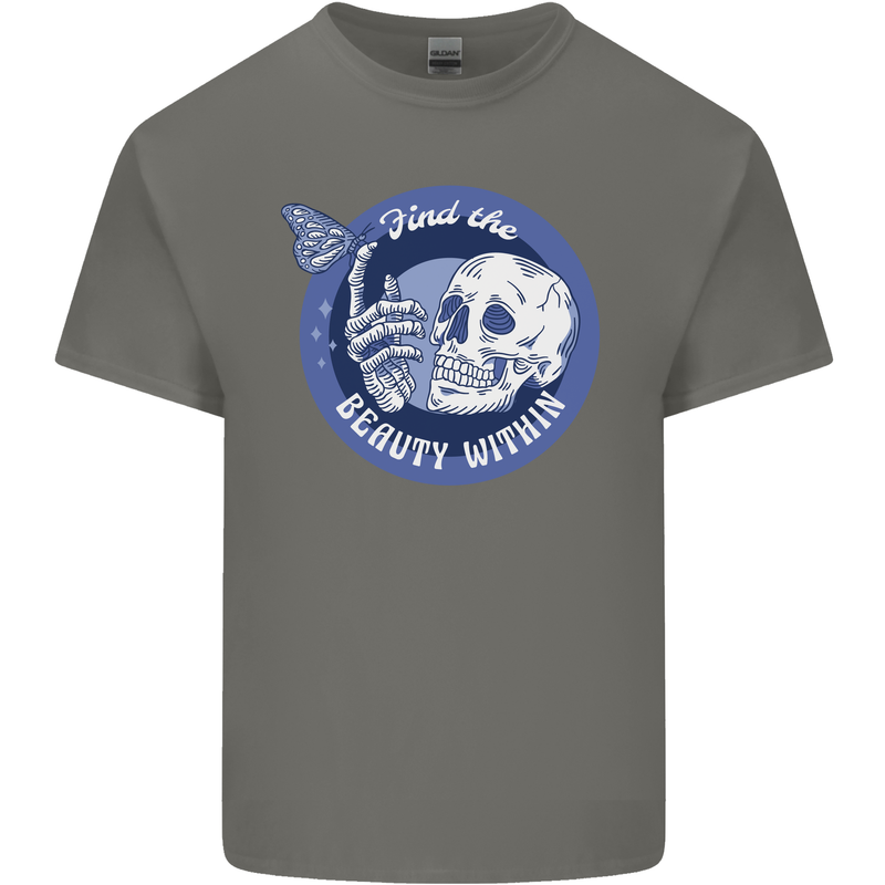 Skull & Butterfly Find the Beauty Within Kids T-Shirt Childrens Charcoal