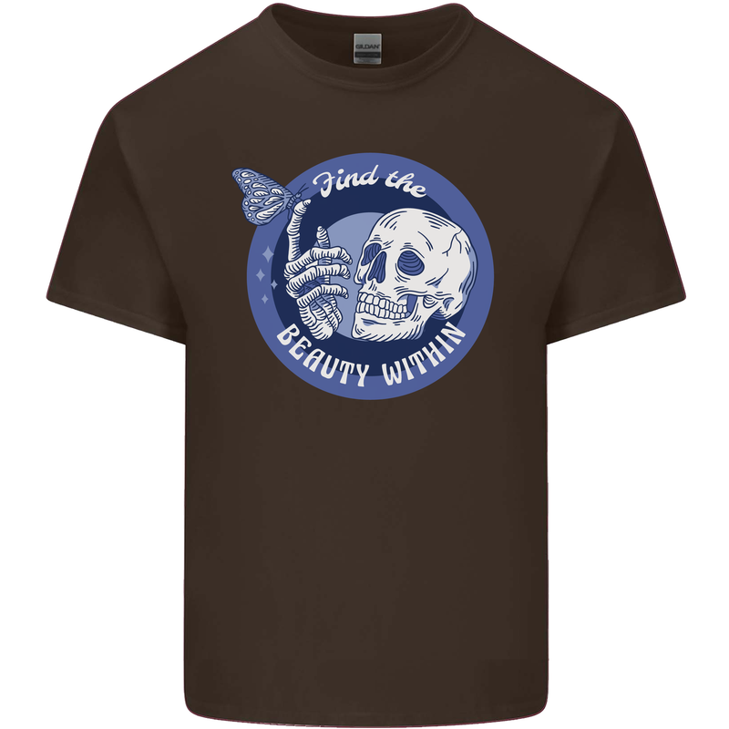 Skull & Butterfly Find the Beauty Within Kids T-Shirt Childrens Chocolate