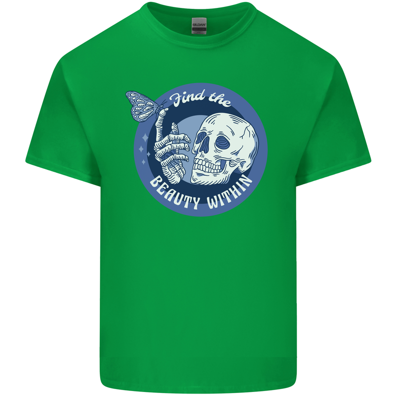 Skull & Butterfly Find the Beauty Within Kids T-Shirt Childrens Irish Green
