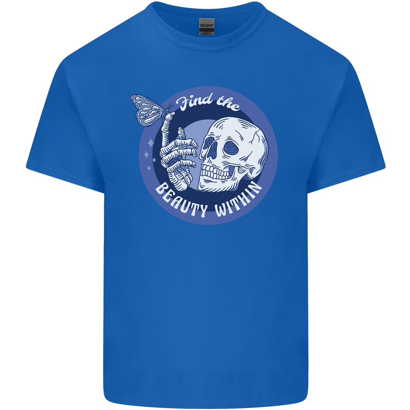 Skull & Butterfly Find the Beauty Within Kids T-Shirt Childrens Royal Blue