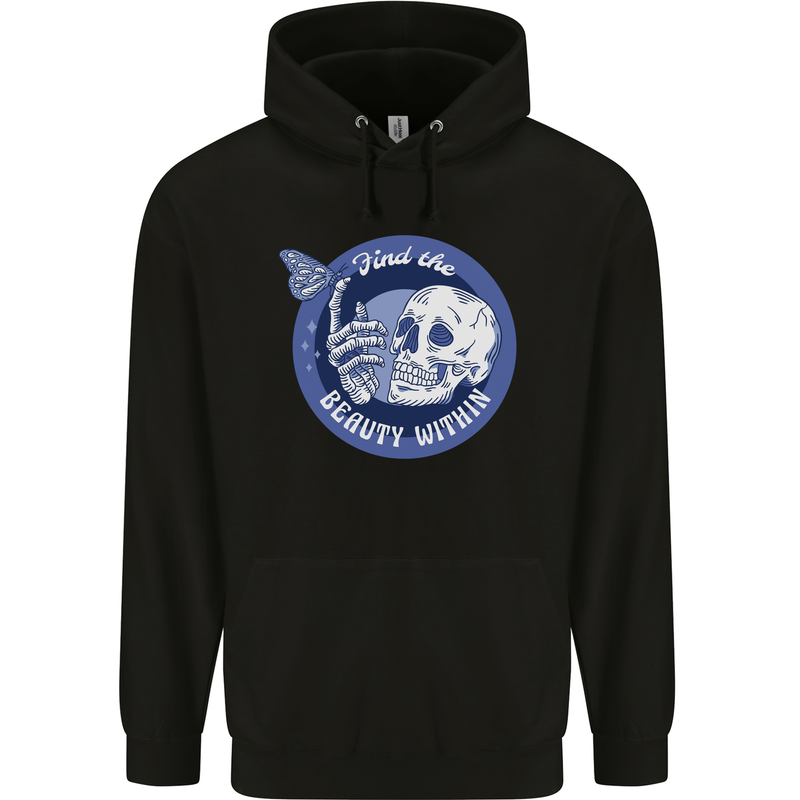 Skull & Butterfly Find the Beauty Within Mens 80% Cotton Hoodie Black
