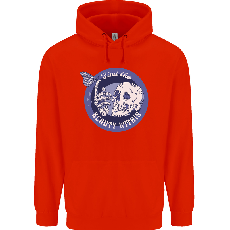 Skull & Butterfly Find the Beauty Within Mens 80% Cotton Hoodie Bright Red