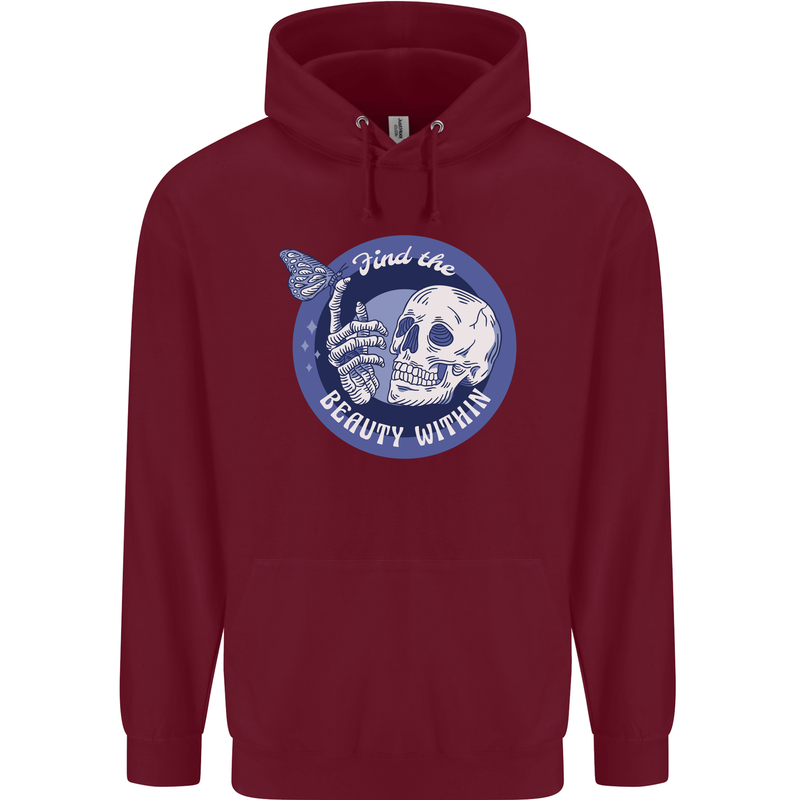 Skull & Butterfly Find the Beauty Within Mens 80% Cotton Hoodie Maroon