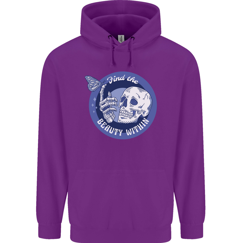 Skull & Butterfly Find the Beauty Within Mens 80% Cotton Hoodie Purple