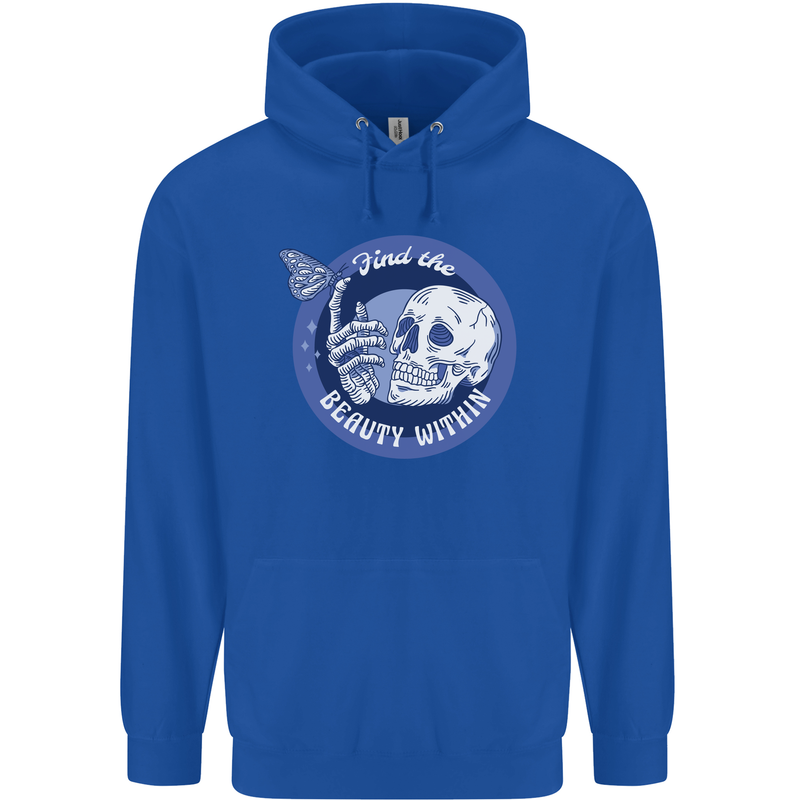 Skull & Butterfly Find the Beauty Within Mens 80% Cotton Hoodie Royal Blue