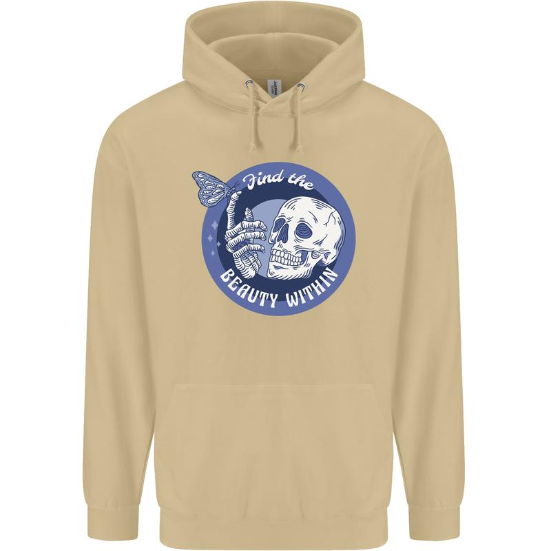 Skull & Butterfly Find the Beauty Within Mens 80% Cotton Hoodie Sand