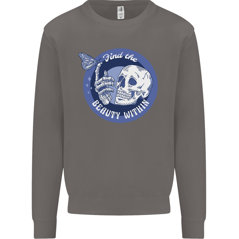 Skull & Butterfly Find the Beauty Within Mens Sweatshirt Jumper Charcoal