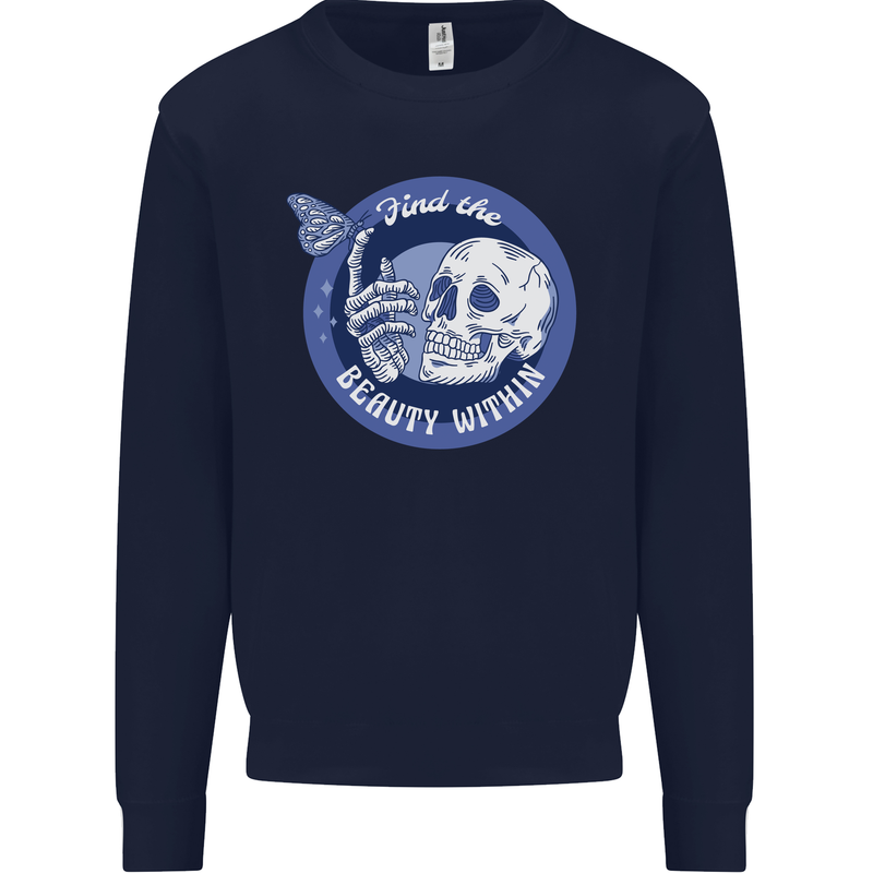 Skull & Butterfly Find the Beauty Within Mens Sweatshirt Jumper Navy Blue