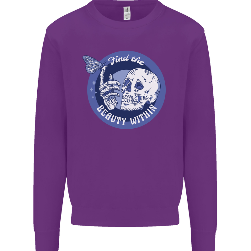 Skull & Butterfly Find the Beauty Within Mens Sweatshirt Jumper Purple