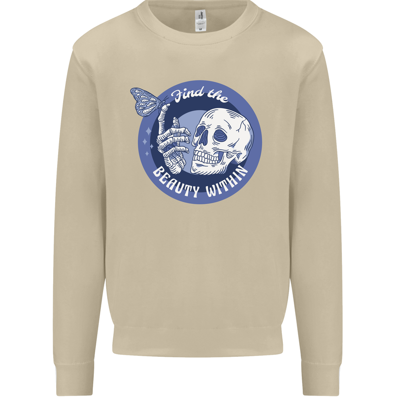 Skull & Butterfly Find the Beauty Within Mens Sweatshirt Jumper Sand