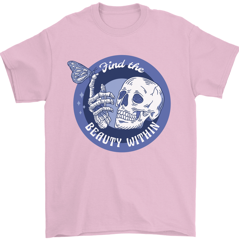 Skull & Butterfly Find the Beauty Within Mens T-Shirt Cotton Gildan Light Pink