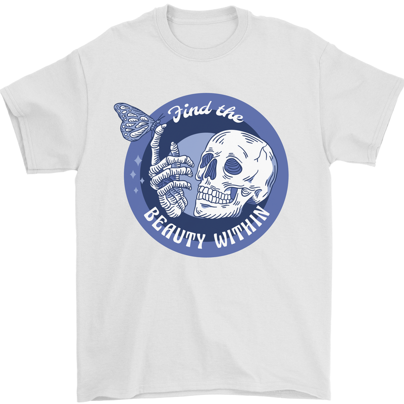 Skull & Butterfly Find the Beauty Within Mens T-Shirt Cotton Gildan White